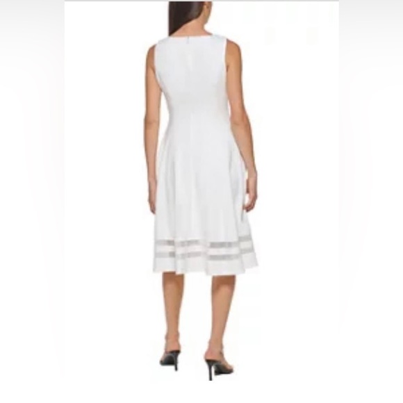 Sleeveless Round Neck Mesh Stripe Skirt Solid Fit and Flare Dress - Picture 4 of 9